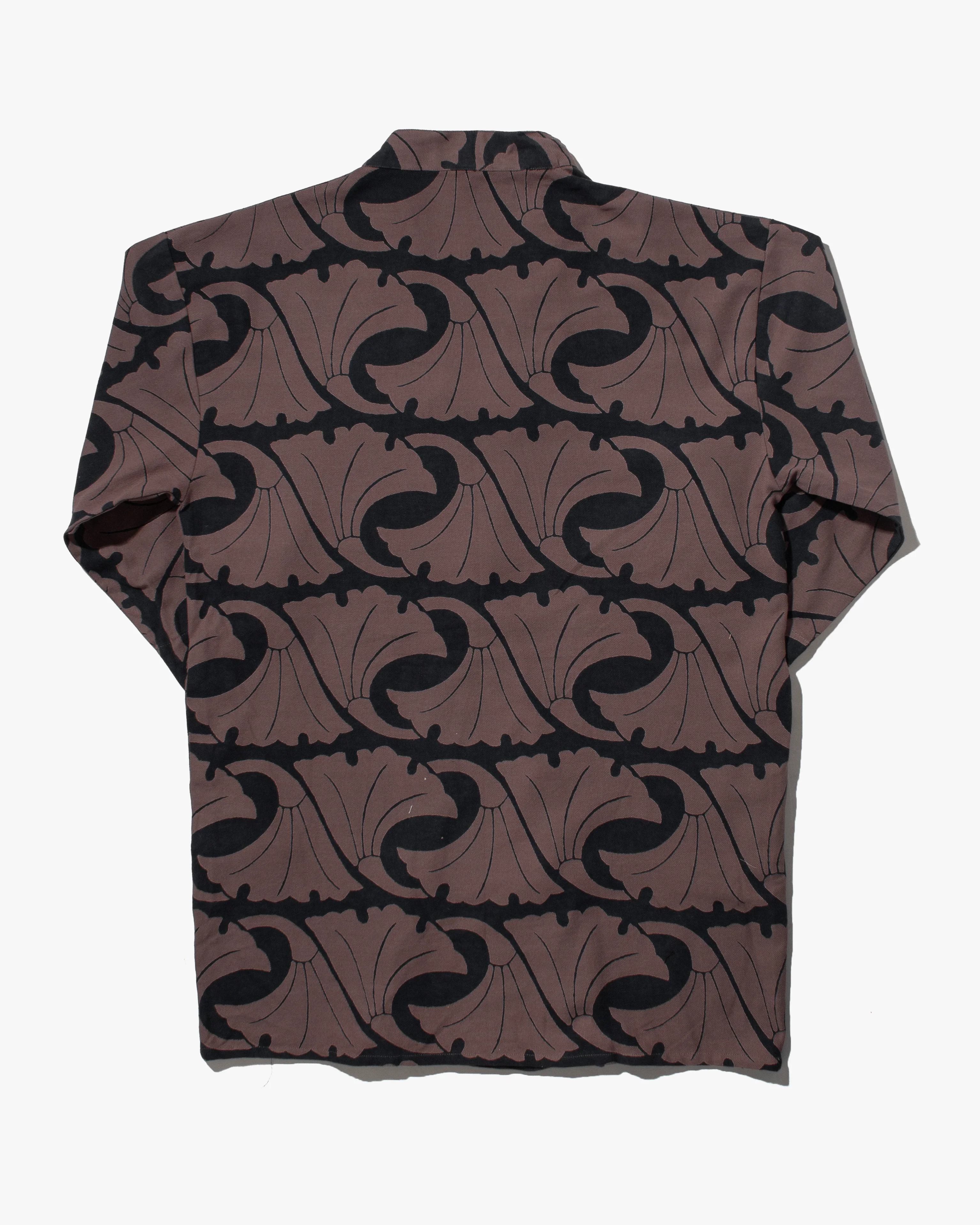 Wa-Modern Haori Robe, Sou Rai, Black with Mauve Ginkgo Leaves - Image 6