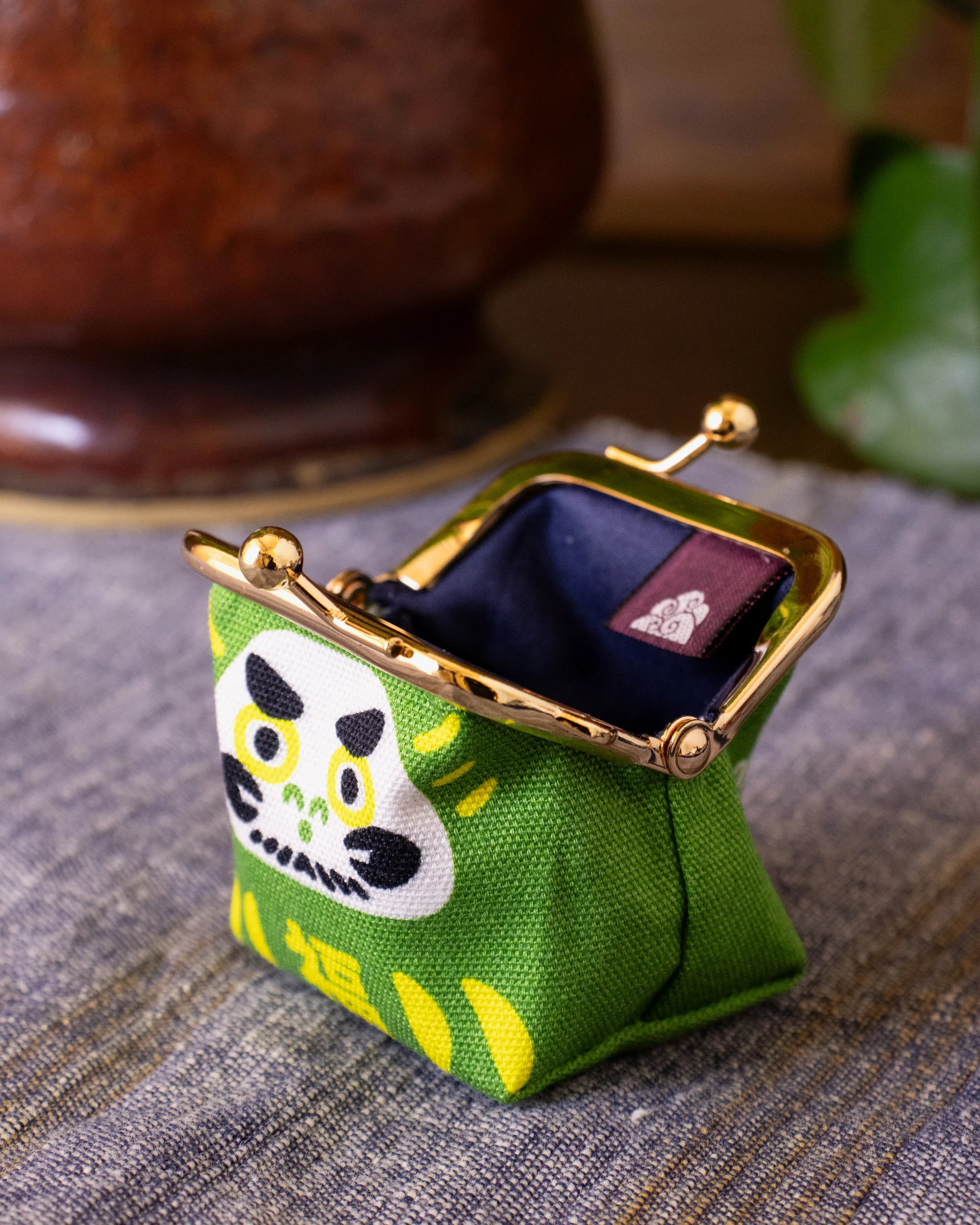Wa Modern, Mini Coin Purse, Green Kaiun Daruma - Image 3