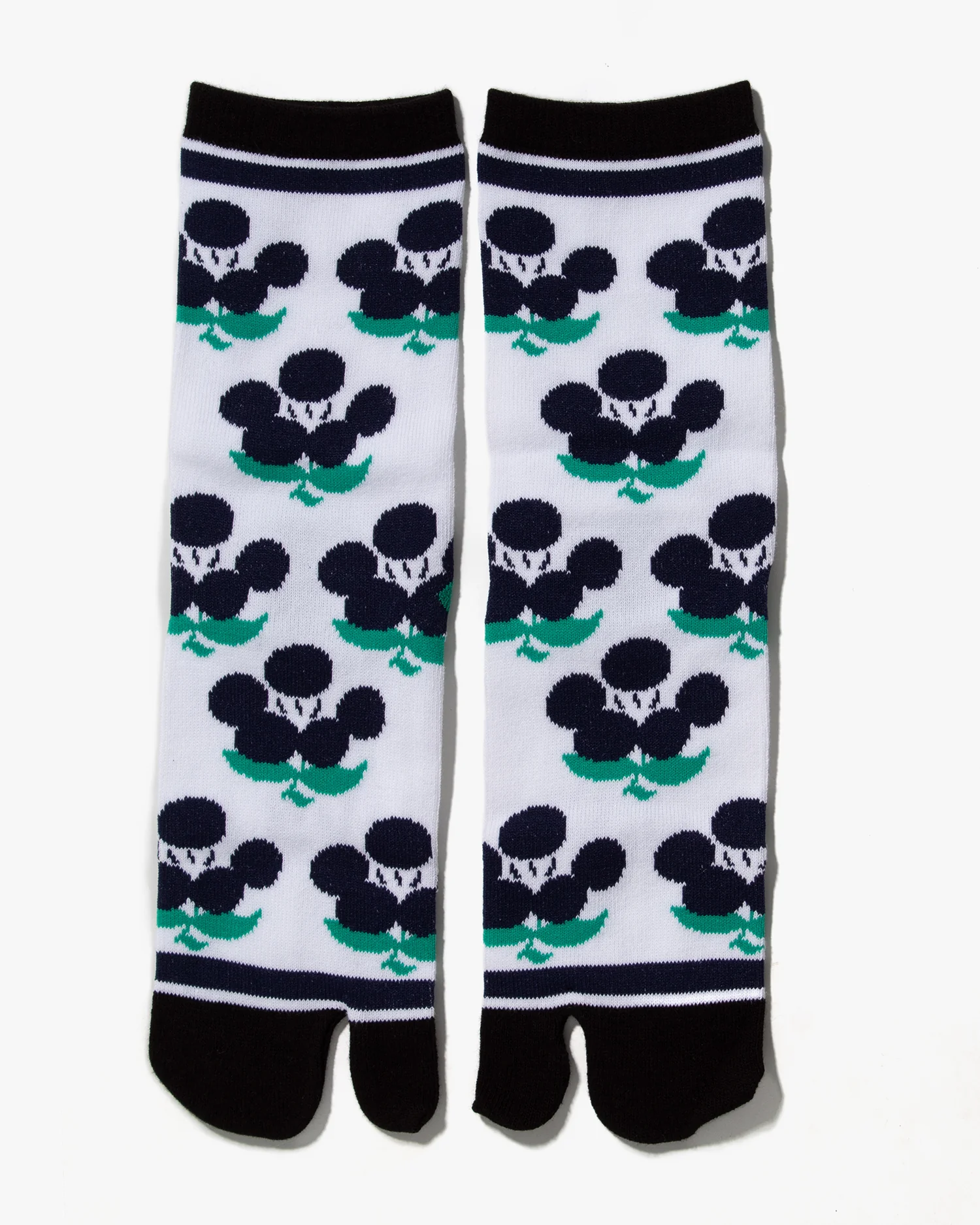 Wa Modern, Tabi Socks, Crew, White with Indigo Abstract Flowers (S/M) - Image 3
