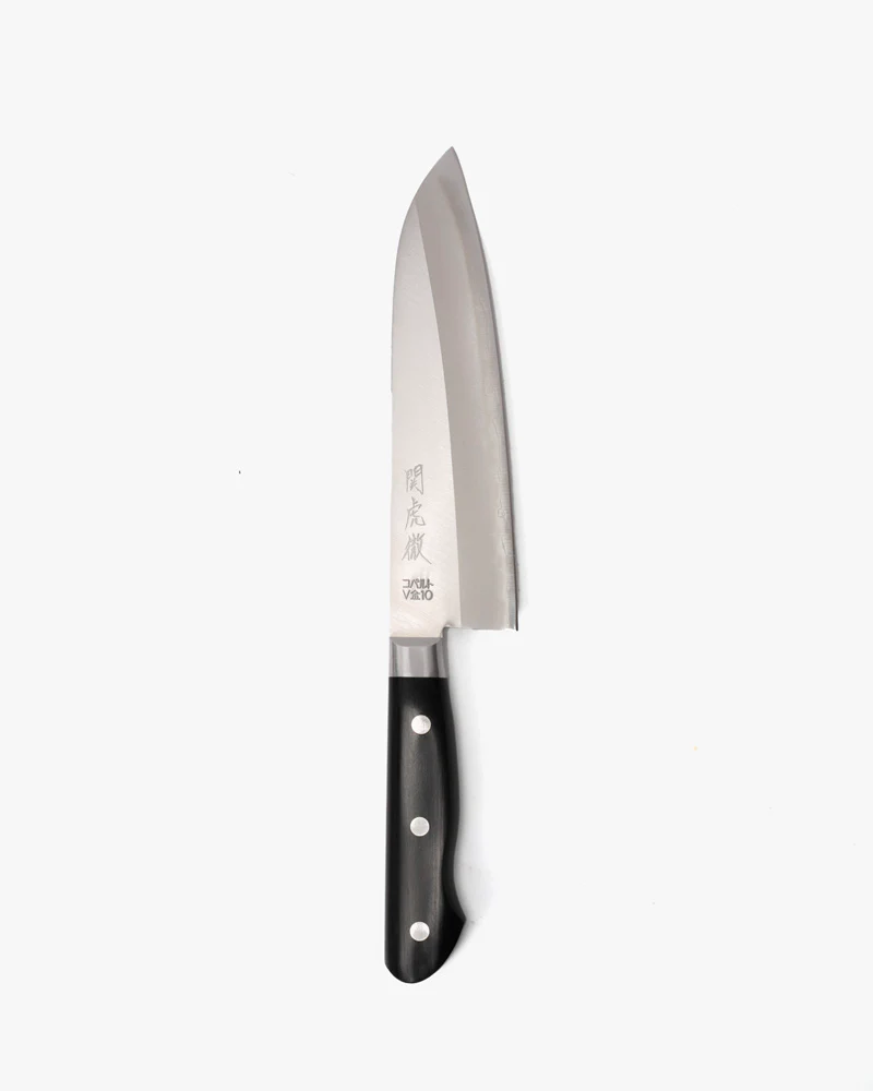 Japanese Knife, Yasuda Hamono, Santoku, Seki Kotetsu Series, Black Handle