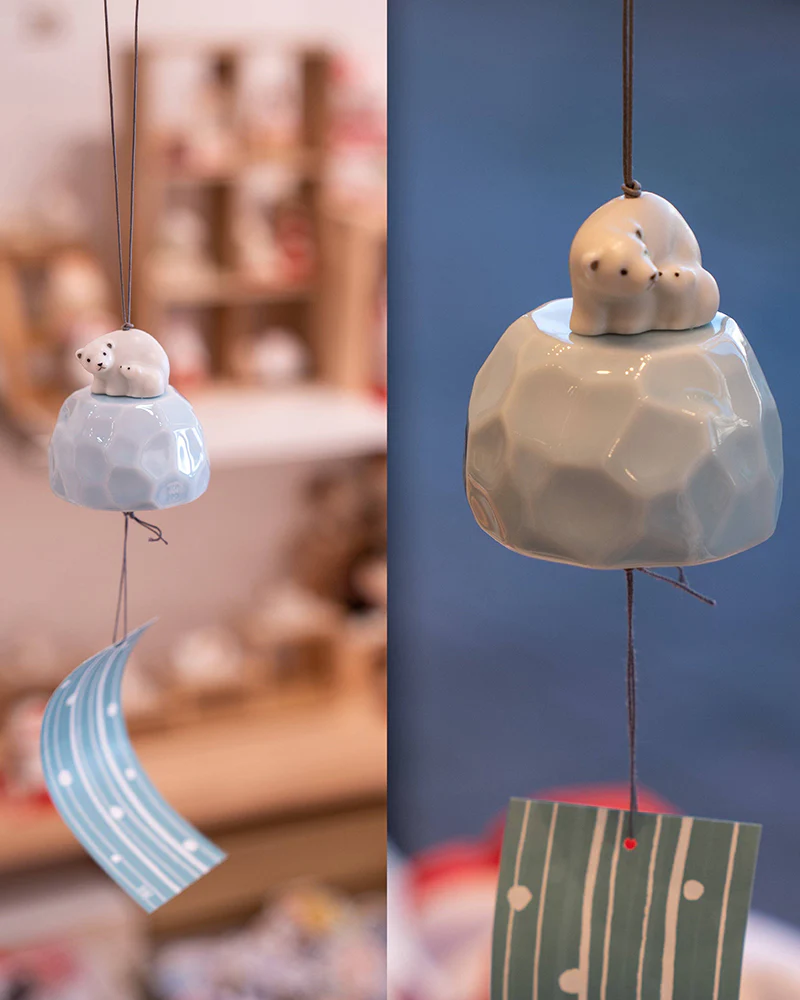 Yakushi Kiln Seto Wind Chimes, Polar Bear Parent and Child - Image 2